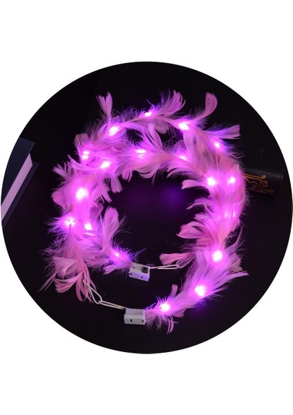 LED Işıklı Rgb 3 Fonksiyonlu Otrişli Parti Tacı Pembe Renk