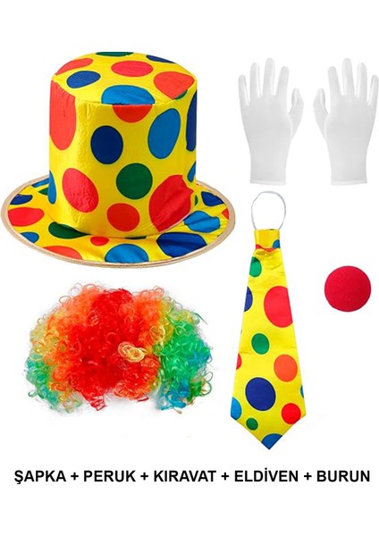 Renkli Palyaço Kostüm Seti – 5 Parça Aksesuar