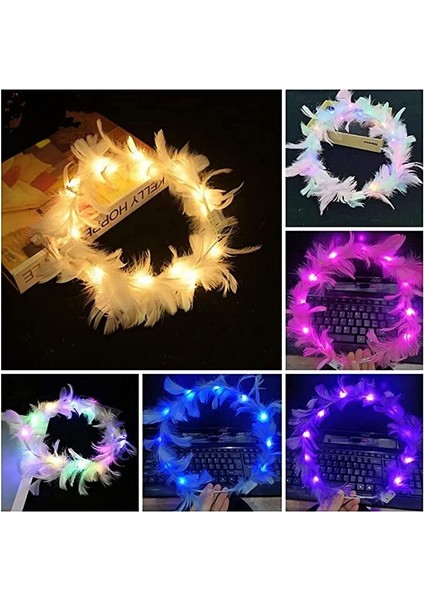 LED Işıklı Rgb 3 Fonksiyonlu Otrişli Parti Tacı Beyaz Renk fırsatları