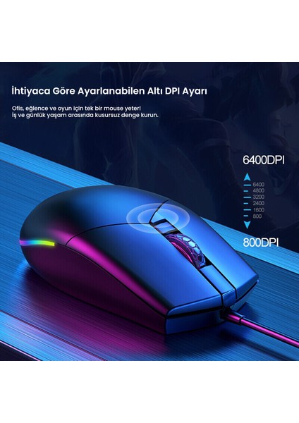 SPK9304 USB Kablolu 6400DPI 6 Tuşlu RGB Aydınlatmalı Optik Mouse Siyah (Philips Türkiye Garantili)