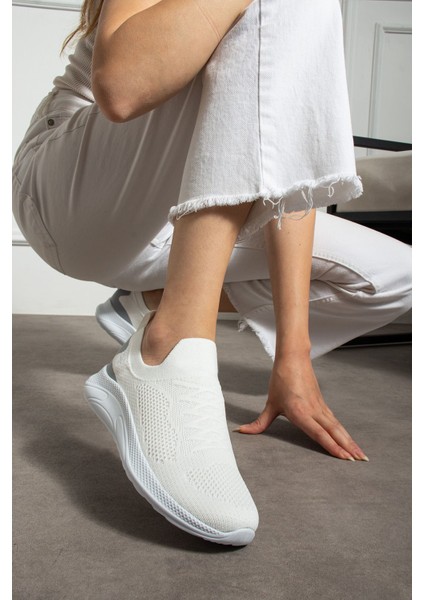 041 Bağcık Baskılı Rahat Taban Beyaz Unisex Günlük Spor Ayakkabı Lescarmine
