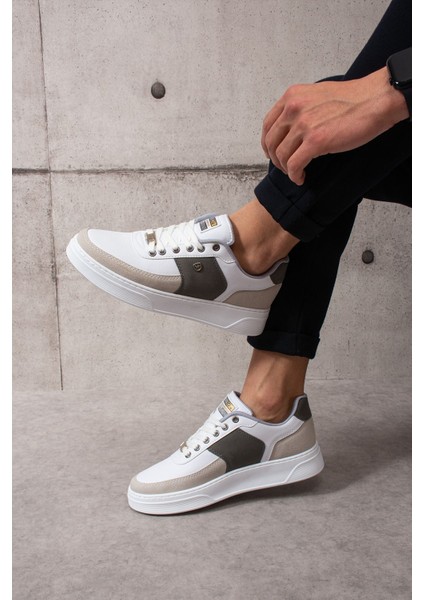 909 Beyaz Renk Bağcıklı Krem Detay Beyaz Taban Rahat Günlük Erkek Spor Ayakkabı Lescarmine modelleri