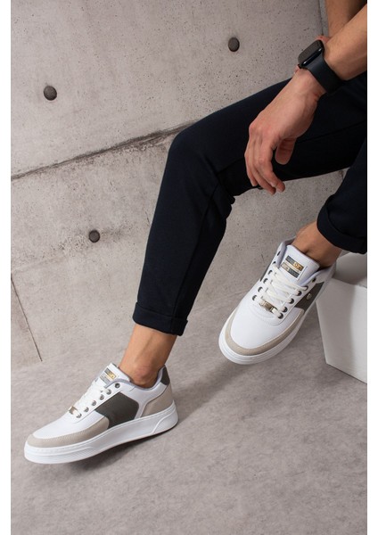 909 Beyaz Renk Bağcıklı Krem Detay Beyaz Taban Rahat Günlük Erkek Spor Ayakkabı Lescarmine fırsatları