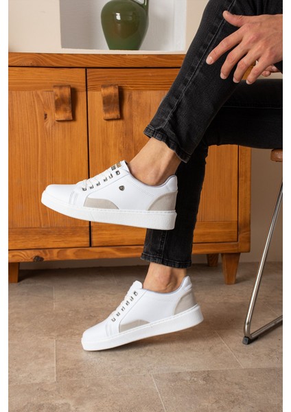 905 Beyaz Renk Bağcıklı Krem Detay Beyaz Taban Rahat Günlük Erkek Spor Ayakkabı Lescarmine modelleri