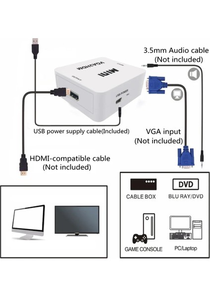 VGA To HDMI 1080 P VGA HDMI Uyumlu Dönüştürücü Adaptör Kutusu Ses Çıkışı ile Pc Dizüstü Bilgisayar Için VGA HDMI Adaptörü Hdtv Projektöre