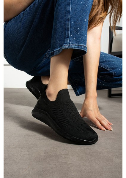 041 Bağcık Baskılı Rahat Taban Siyah Unisex Günlük Spor Ayakkabı Lescarmine