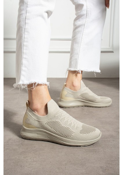 041 Bağcık Baskılı Rahat Taban Bej Unisex Günlük Spor Ayakkabı Lescarmine modelleri