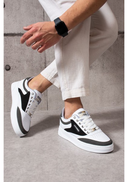 907 Beyaz Renk Bağcıklı Erkek Spor Ayakkabı Kauçuk Taban Suni Deri Malzeme