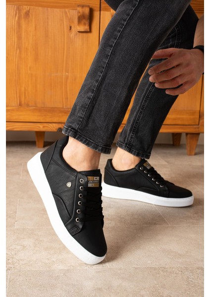905 Siyah Renk Bağcıklı Beyaz Taban Rahat Günlük Erkek Spor Ayakkabı Lescarmine
