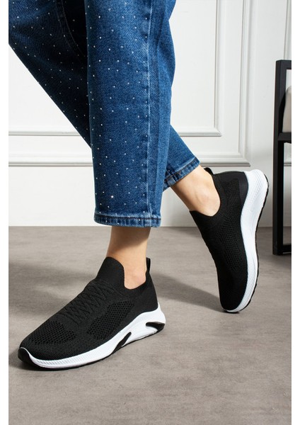 041 Bağcık Baskılı Rahat Taban Siyah Beyaz Unisex Günlük Spor Ayakkabı Lescarmine