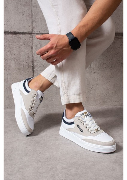 907 Beyaz Renk Bağcıklı Krem Detay Beyaz Taban Rahat Erkek Spor Ayakkabı Lescarmine fiyatları