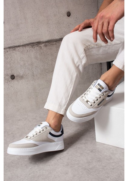 907 Beyaz Renk Bağcıklı Krem Detay Beyaz Taban Rahat Erkek Spor Ayakkabı Lescarmine modelleri