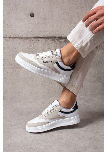 907 Beyaz Renk Bağcıklı Krem Detay Beyaz Taban Rahat Erkek Spor Ayakkabı Lescarmine fırsatları