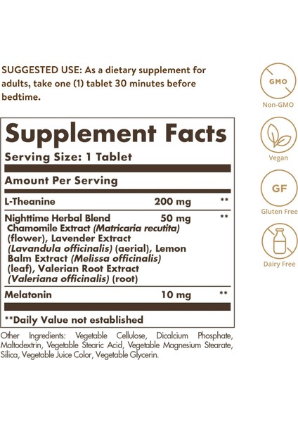 Solgar Sleep Triple Action L-Theanine + Valerian Root Melissa Extract 30 Tablet
