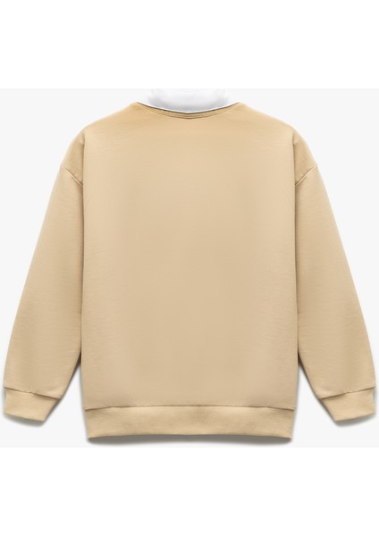 Yeni Sezon Uzun Kollu Gömlek Yaka Detaylı Pamuklu Basic Sweatshirt