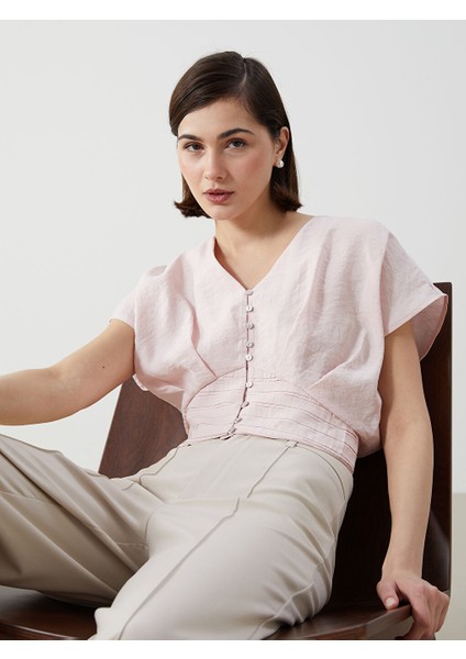 Yeni Sezon V Yaka Crop Kadin Bluz - S5I317Z8