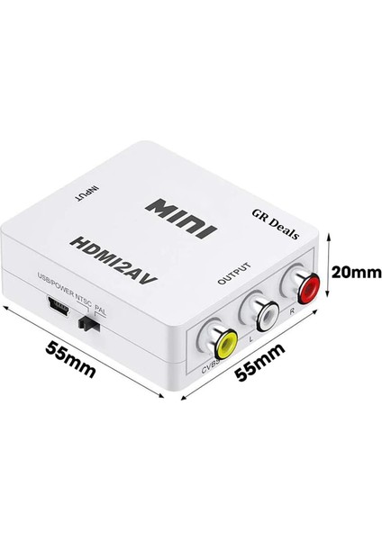 HDMI To Rca Hd Video Converter 1080P Mini HDMI To 3rca Av/cvbs Composite Adapter Converter For Pc/ps3/vcr/dvd Supporting Pal/ntsc Çevirici Converter modelleri