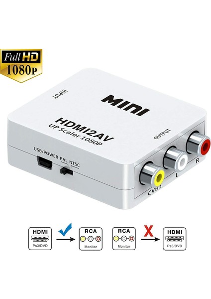 HDMI To Rca 1080P HDMI To Av 3rca Cvbs Composite Video Audio Converter Adapter Supports Pal/ntsc Compatible With Tv Stick Chromecast Apple Tv Pc Çevirici