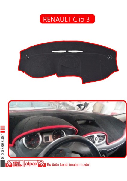 Renault Clio 3 Torpido Koruma Halısı - Kırmızı Kenar