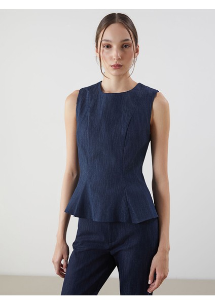 Yeni Sezon Bisiklet Yaka Peplum Jean Bluz - S5P226Z8 fiyatları