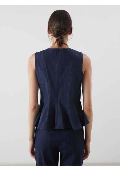 Yeni Sezon Bisiklet Yaka Peplum Jean Bluz - S5P226Z8 fırsatları
