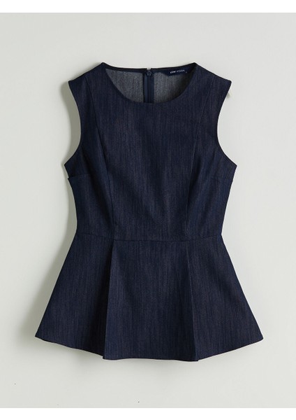 Yeni Sezon Bisiklet Yaka Peplum Jean Bluz - S5P226Z8 indirimleri