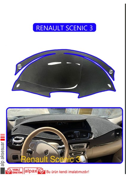 Renault Scenıc 3 Torpido Koruma Halısı - Mavi Kenar