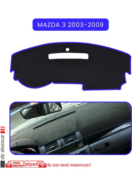 Mazda 3 2003-2009 Torpido Koruma Halısı - Mavi Kenar