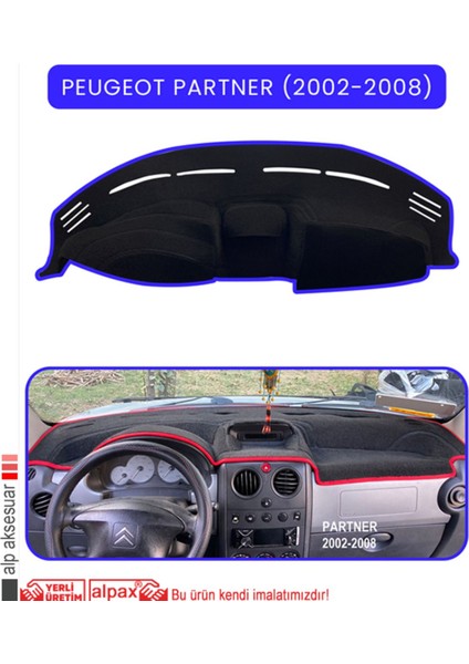 Peugeot Partner (2002-2008) Torpido Koruma Halısı - Mavi Kenar