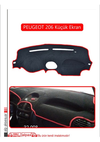 Peugeot 206 Küçük Ekran Torpido Koruma Halısı - Kırmızı Kenar