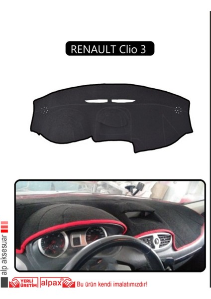 Renault Clio 3 Torpido Koruma Halısı - Siyah Kenar