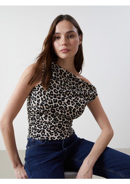 Yeni Sezon Kayik Yaka Leopar Desenli Kadin Bluz - S5EM51Z8