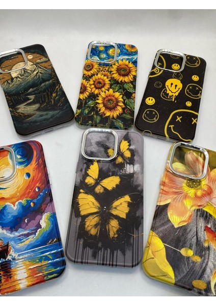 IPHONE 15 Pro Özel Yağlı Boya Çiçek Baskılı Lüks Silikon Kılıf modelleri