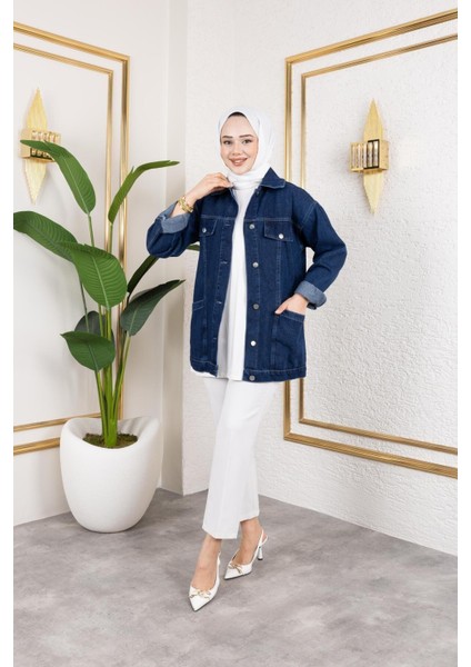 Kadın Cepli Denim Kot Ceket Normal Yaka Dokuma Kumaş ile Günlük Şıklık fiyatları