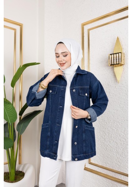 Kadın Cepli Denim Kot Ceket Normal Yaka Dokuma Kumaş ile Günlük Şıklık modelleri