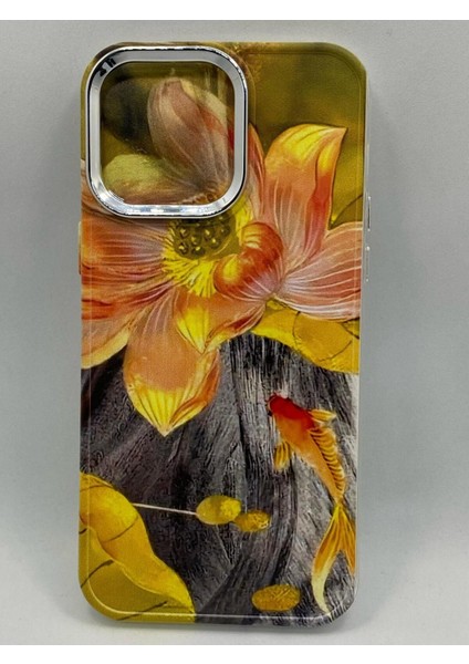 IPHONE 15 Pro Max Özel Yağlı Boya Çiçek Baskılı Lüks Silikon Kılıf