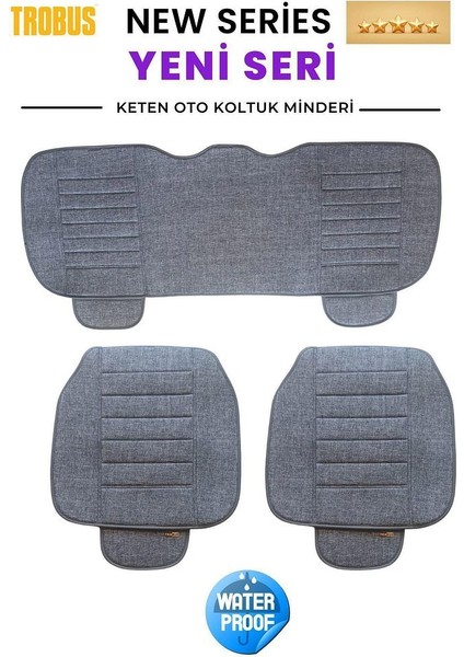 Su Geçirmez Ön Arka Araba Koltuk Minder Keten Oto Koltuk Minderi 3'lü Oturak Örtüsü Gri
