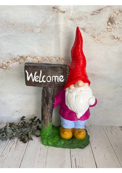 Welcome Yazılı Bahçe Cücesi Biblo,bahçe Dekorasyon Ürünü