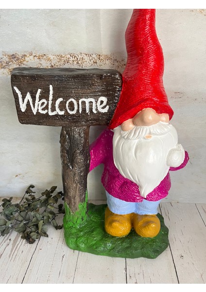 Welcome Yazılı Bahçe Cücesi Biblo,bahçe Dekorasyon Ürünü modelleri