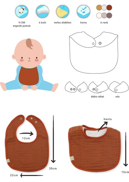 Müslin Önlük 3'lü 60101 Kiremit Bej Hardal fiyatları