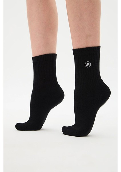 Spor Soket Çorap Nakışlı Siyah