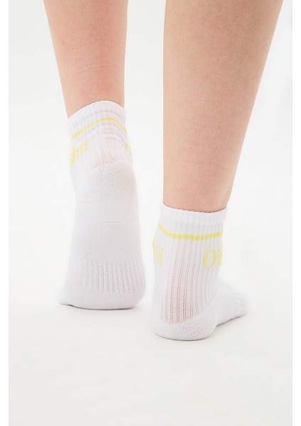 Kısa Konç Spor Çorap Yarım Havlu Çemberli Sarı Desen Beyaz modelleri