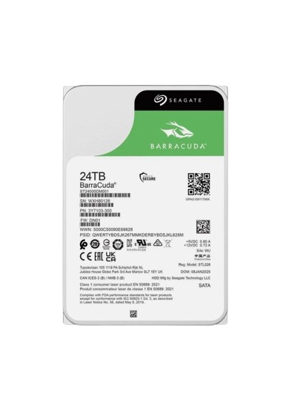 Barracuda 24 Tb 512MB Cache 7200 Rpm ST24000DM001 3.5'' Harddisk (2 Yıl Türkiye Garantili)