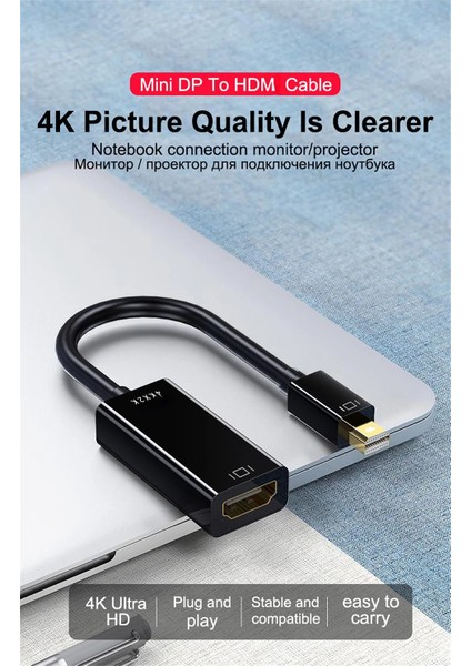 Mini Displayport To HDMI Ekran Bağlantı Noktasından Thunderbolt HDMI Uyumlu Dönüştürücü Mini Dp HDMI Adaptörü 4k@2k Görüntü Kalitesi Kablo