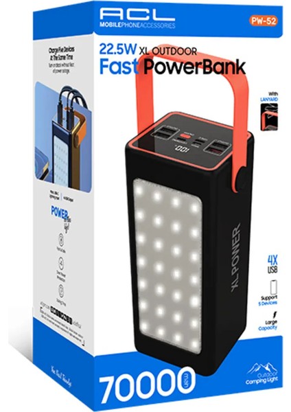 Hızılı Şarj Power Bank 22.5W Xl Fast Power Bank 70.000MAH Pw-52