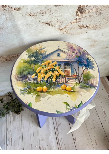 Limon Desenli El Boyaması Tabure fiyatları