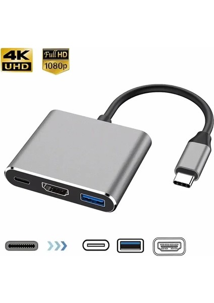 Usb-C HDMI 4K 3 In 1 Kablo Dönüştürücü Için Samsung Huawei iPad Mac Ns USB 3.1 Tip C HDMI 4K USB 3.0 Çoklayıcı Çevirici