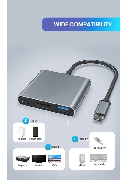 Usb-C HDMI 4K 3 In 1 Kablo Dönüştürücü Için Samsung Huawei iPad Mac Ns USB 3.1 Tip C HDMI 4K USB 3.0 Çoklayıcı Çevirici