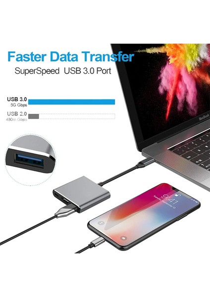 Usb-C HDMI 4K 3 In 1 Kablo Dönüştürücü Için Samsung Huawei iPad Mac Ns USB 3.1 Tip C HDMI 4K USB 3.0 Çoklayıcı Çevirici