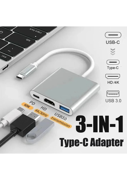 Usb-C HDMI 4K 3 In 1 Kablo Dönüştürücü Için Samsung Huawei iPad Mac Ns USB 3.1 Tip C HDMI 4K USB 3.0 Çoklayıcı Çevirici
